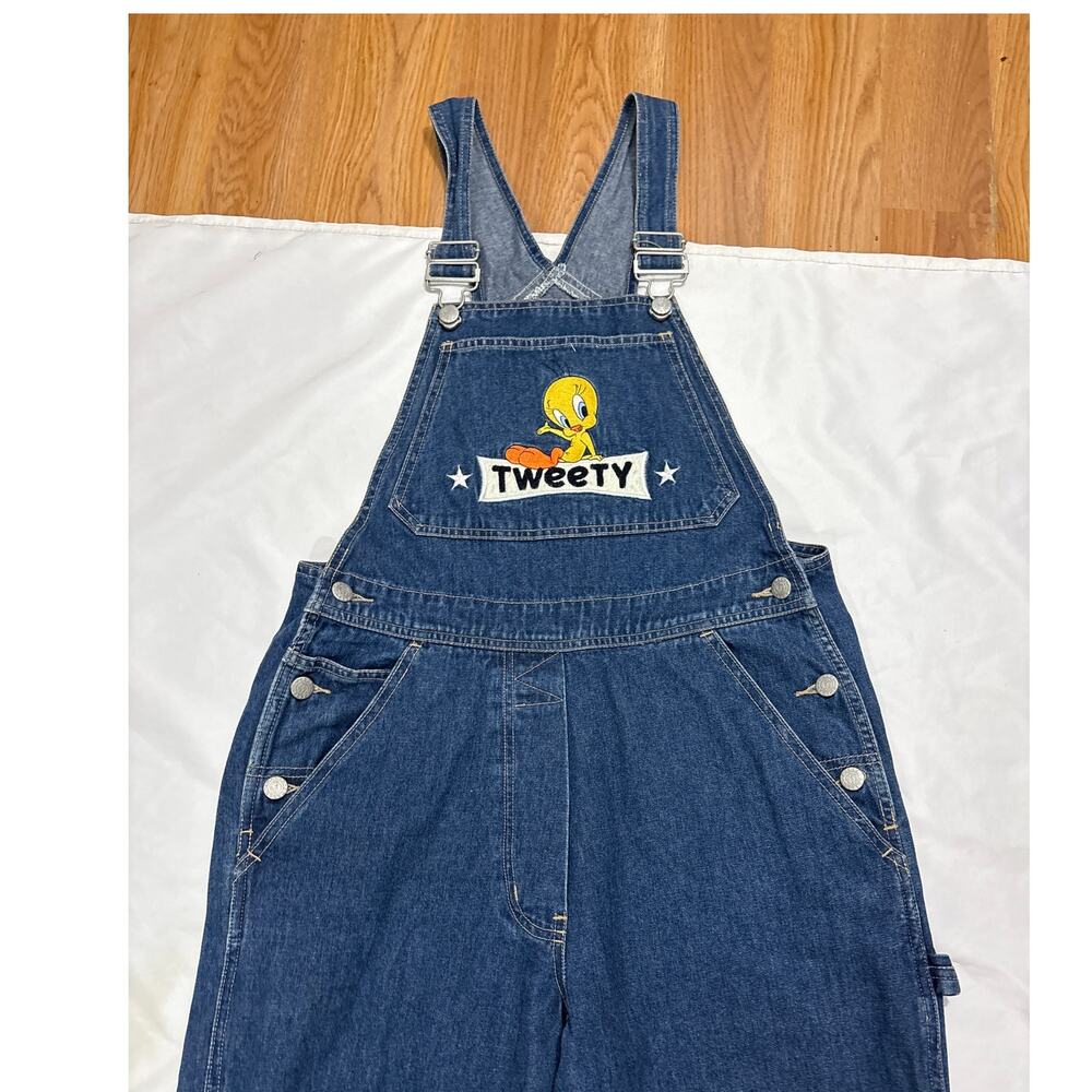 Tweety Bird Vintage Warner Bros Women’s Medium Denim Embroidered Overalls Retro - Picture 3 of 10